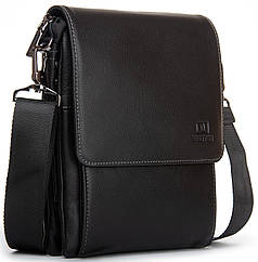 Сумка чоловіча через плече шкіряна чорна на блискавці два відділи з перегородкою всередині Bretton 5190-4 22х24х5 см