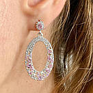 Срібні сережки підвіски жіночі з камінням рожевого фіаніту "Діадема" Великі Сережки зі срібла 925 проби, фото 6