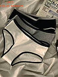 Набір жіночих трусиків 3 шт. (чорний, білий, сірий), бавовняні, комфортні, повсякденні, розмір S, фото 2