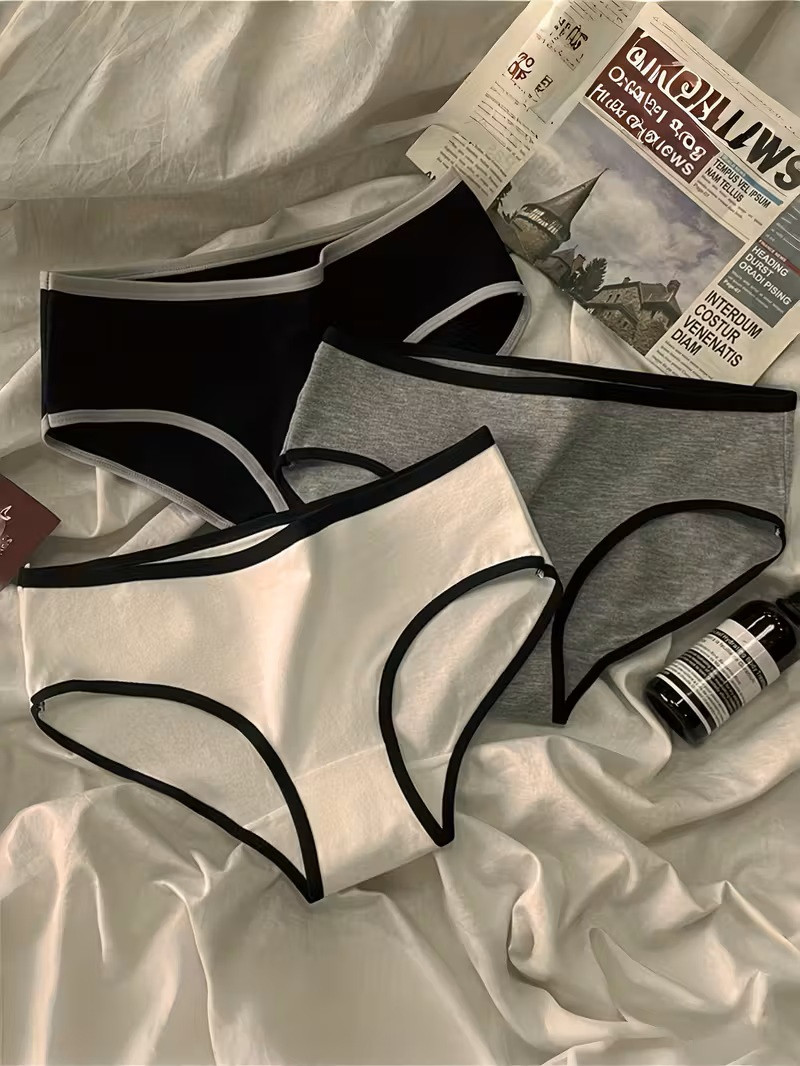 Набір жіночих трусиків 3 шт. (чорний, білий, сірий), бавовняні, комфортні, повсякденні, розмір S, фото 1