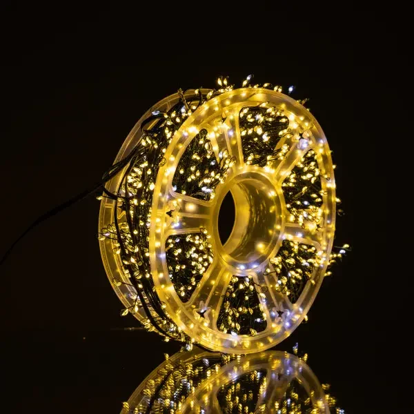 Гірлянда Роса 50 м 1500 LED, тепле біле світло з холодним мерехтінням, зелений провід, 220В (на котушці), фото 1