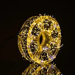 Гірлянда Роса 50 м 1500 LED, тепле біле світло з холодним мерехтінням, зелений провід, 220В (на котушці)