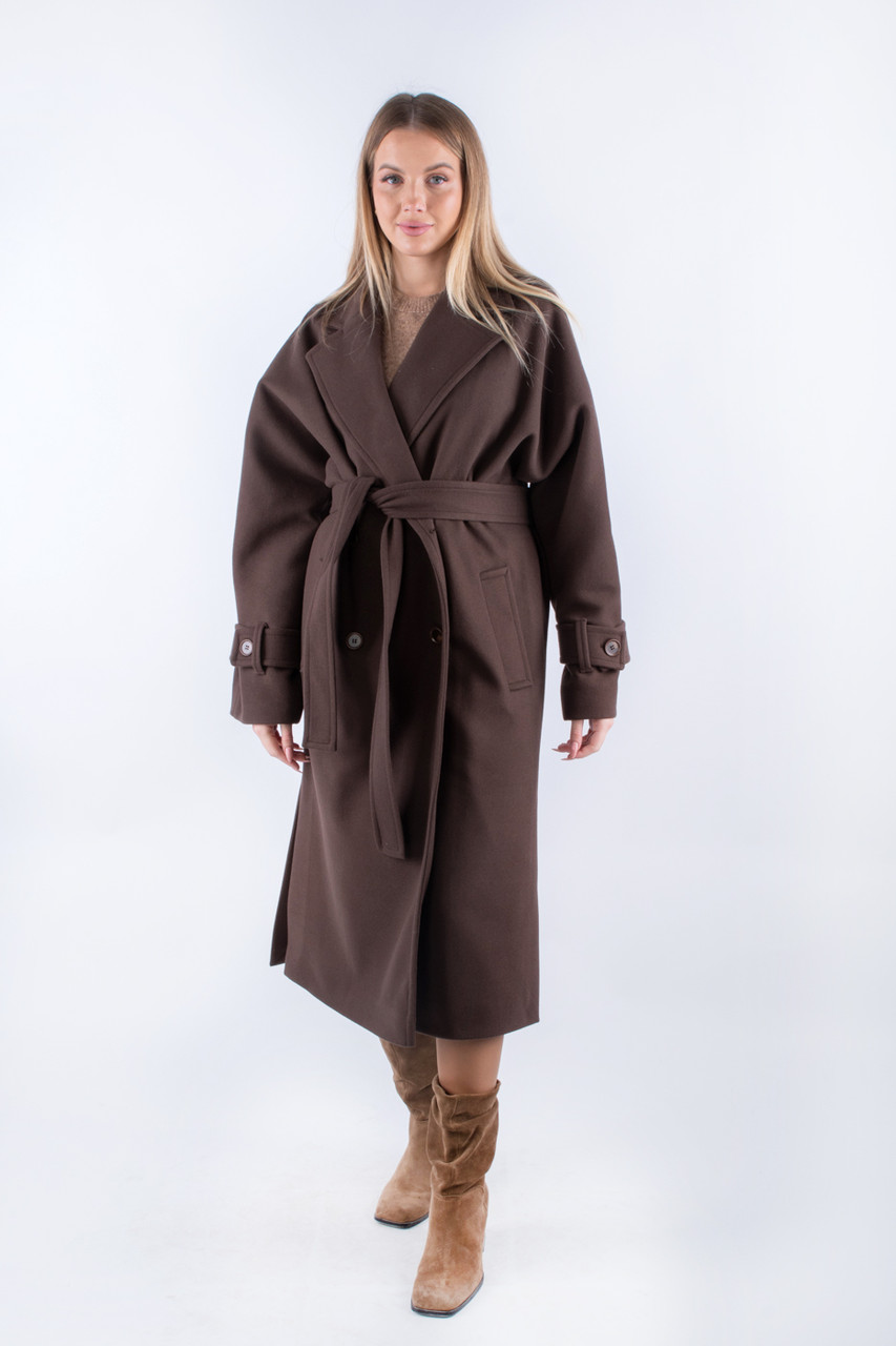Пальто двобортне довге коричневе 24525 (2000000157672), фото 1