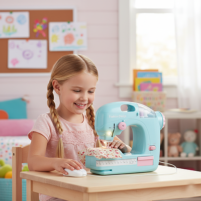 Швейна машинка для дівчаток дитяча побутова техніка творчий ігровий набір тканина нитки голка світло шиє 2 види