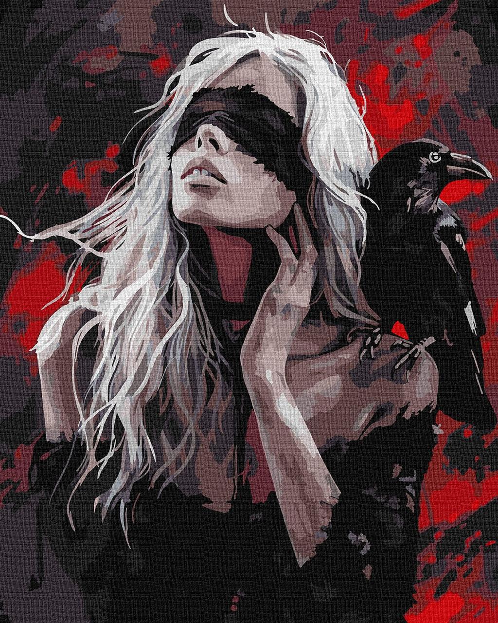 Картина за номерами — Дівчина і ворона, фото 1