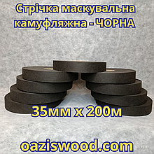 Стрічка 35мм х 200м маскувальна ЧОРНА з еко-тканини для плетіння та виробництва сіток камуфляжних