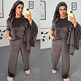Коричневий велюровий жіночий домашній костюм-трійка батал, фото 2