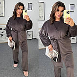 Коричневий велюровий жіночий домашній костюм-трійка батал, фото 4