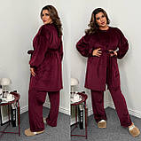 Бордовий велюровий жіночий хатній костюм-трійка батал, фото 3