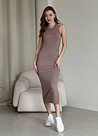 Длинное платье-майка в рубчик цвета мокко Merlini Лонга 700000104 Размер: S/M