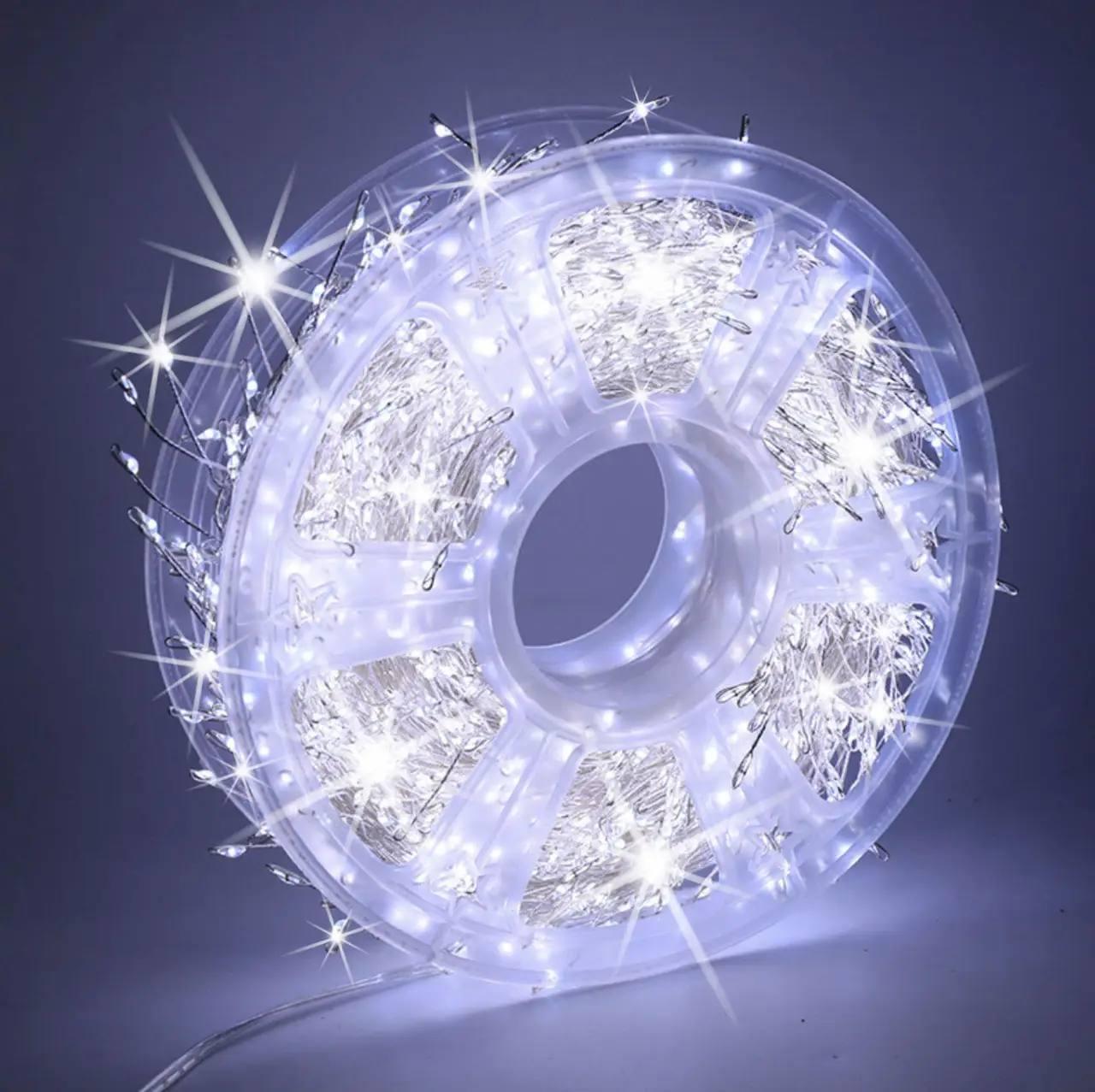 Гірлянда роса холодна біла 50 м колючка (мішура) на ялинку 1000 led (mini), фото 1