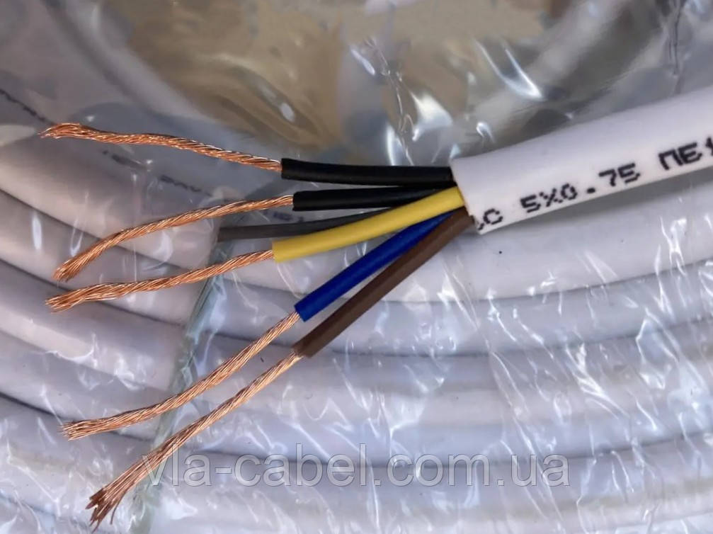 Кабель провід ПВС 5х0.75 повний переріз, мідний круглий Одеса Каблекс (кратно 5м), фото 1