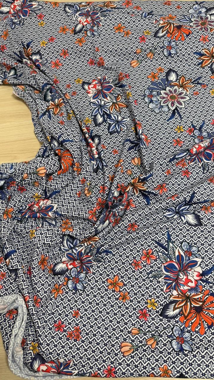 Стрейч кулір, квіти на синьому візерунку, фото 1