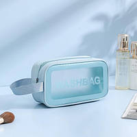 Прозора косметичка для зберігання косметики та дрібниць водонепроникна компактна з ручками синя.