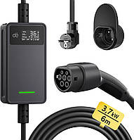 Зарядка для електромобіля Type 2 3,68 кВт, 6-16A, 6м, зарядна станція портативна, зарядний пристрій Тип 2 з цифровим дисплеєм