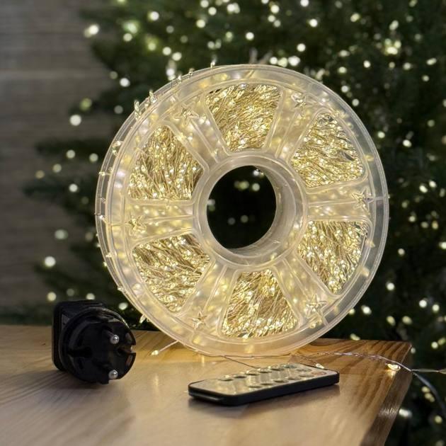 Гірлянда на мідному дроті Мішура-колючка 100м 2000 led BIG тепла біла, фото 1