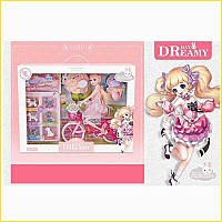 Лялька з велосипедом і 6 фігурками собак дитяча іграшка висота 30 см аксесуари для дітей в коробці ST1