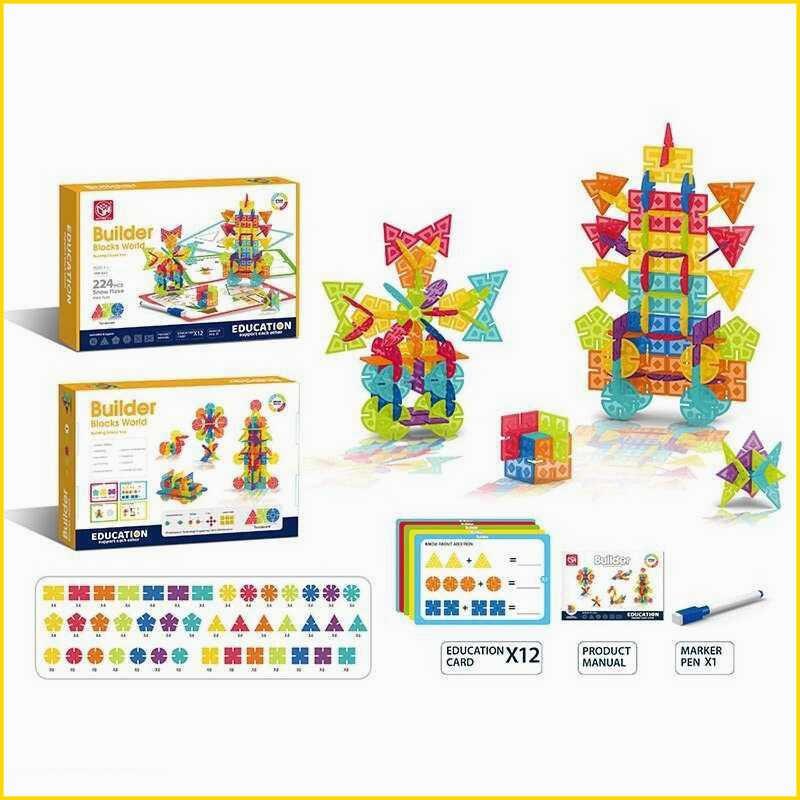 Конструктор для дітей 224 деталі маркер пиши стирай картки із завданнями в коробці ST1, фото 1