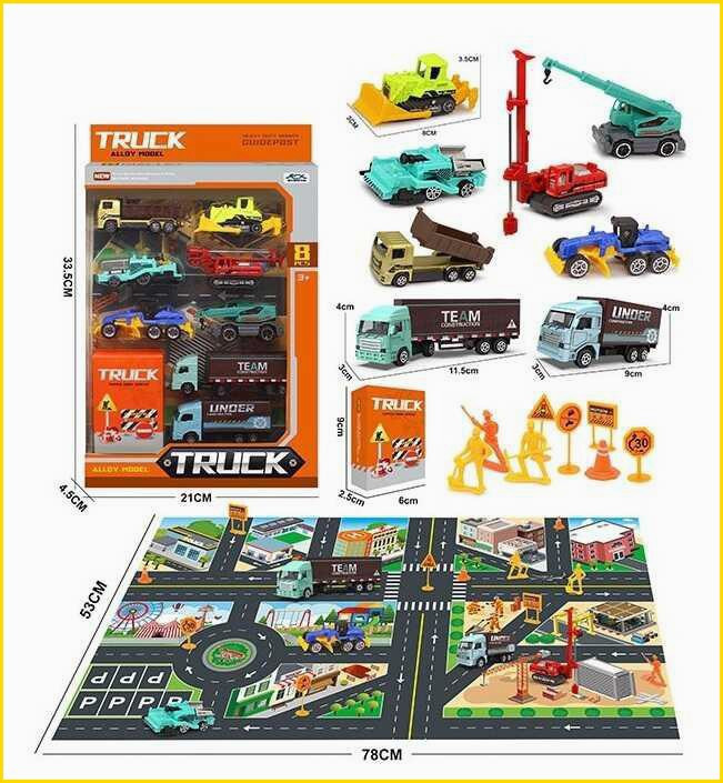 Набір машинок для дітей 8 шт будівельна техніка декорації карта вулиць іграшки для хлопчиків ST1, фото 1