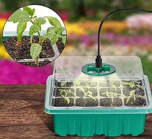 Міні теплиця для розсади з Led підсвічуванням 5 лотків по 9 комірок на підвіконня, Домашній міні парник для зелені та розсади