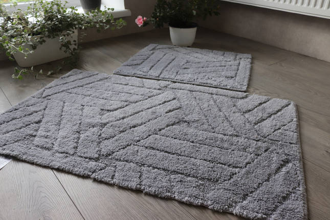 Набір килимків бавовняних для ванної та туалету 60x100 50x60 см Vonaldy Elite 2917/grey, фото 2