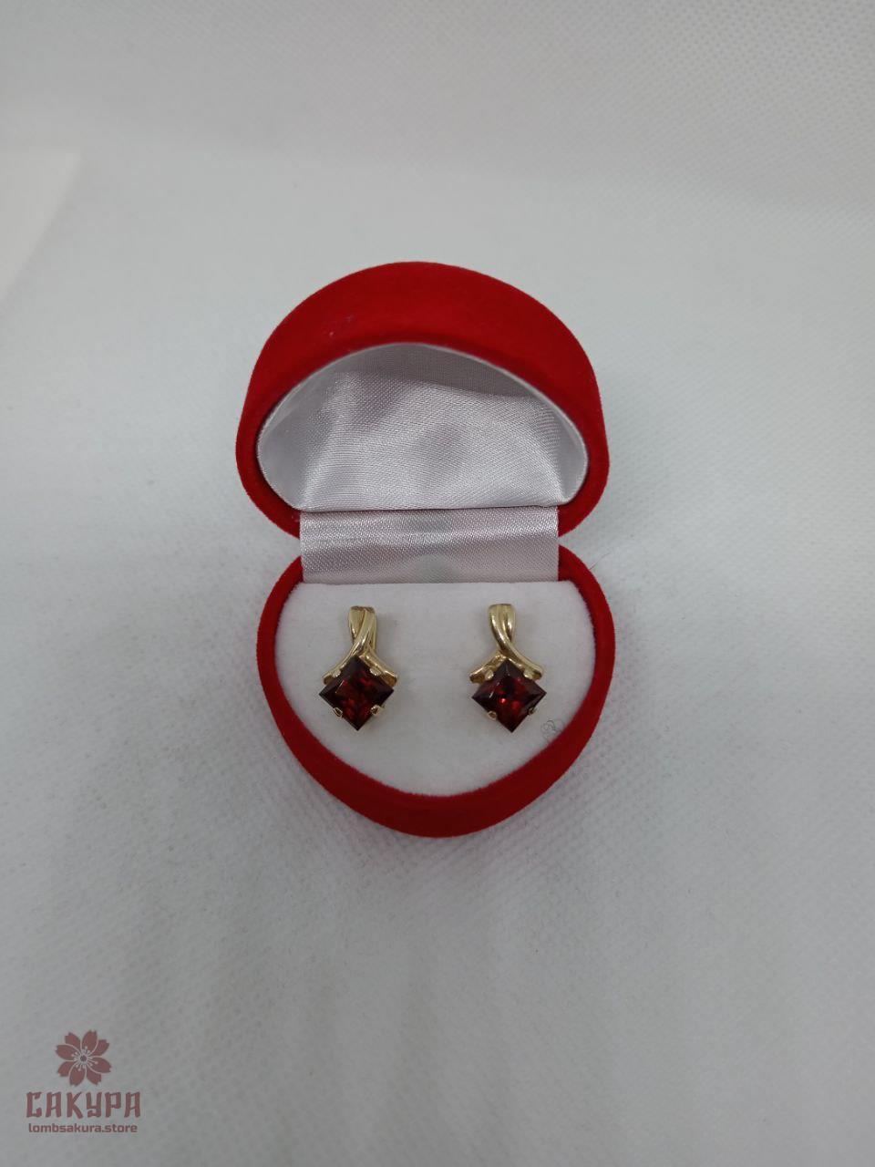 Золоті Сережки зі вставкою гранат, фото 1