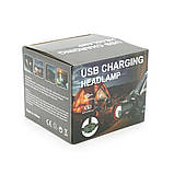 Налобний ліхтарик BP-8098TG, Zoom, 1 режим, корпус метал, водостійкий, живлення від 2*18650, індикація заряду, Type-C кабель, BOX, фото 2