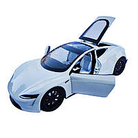 Машинка матал Tesla Roadster Тесла біла електро зарядка 1:24 звук світло 17*6,5*4,5см (RS-03612), фото 9