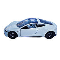 Машинка матал Tesla Roadster Тесла біла електро зарядка 1:24 звук світло 17*6,5*4,5см (RS-03612), фото 10