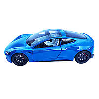 Машинка матал Tesla Roadster Тесла синя електро зарядка 1:24 звук світло 17*6,5*4,5см (RS-03612), фото 7