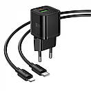 Home Charger | 20W | PD | QC3.0 | C to Lightning Cable (1m) — Hoco N65 — Black, фото 3