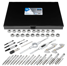 Набір метричних/дюймових мітчиків та плашок 50 пр.(М3-М8) в металевому кейсі Scheppach SCH-M050-3