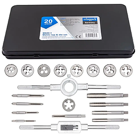 Набір метричних мітчиків та плашок 20 пр.(М3-М12) в металевому кейсі Scheppach SCH-M020-1