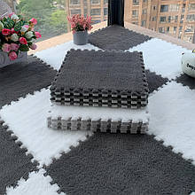 Ігровий м'який плюшевий килимок-пазл 30×30 см 10 шт Сірий з білим (509)