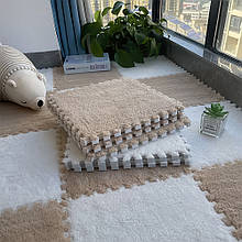 Ігровий м'який плюшевий килимок-пазл 30×30 см 20 шт Бежевий з білим (509)