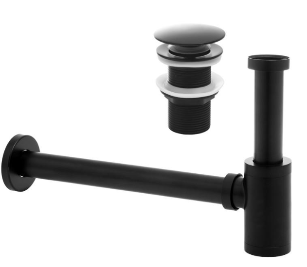 Сифон для раковини YOKA BLACK універсальний + CLICK-KLAK без переливу, фото 1