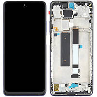 Дисплей Xiaomi Mi 10T Lite /Redmi Note 9 Pro 5G чорний, оригінал, сервісне пакування, Х-205, з рамкою синього кольору, Atlantic