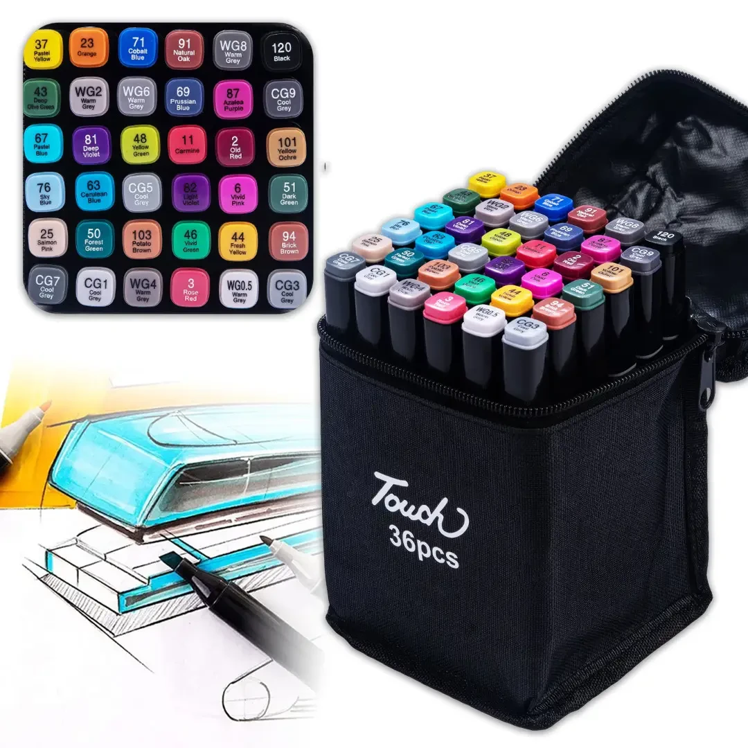 Набір двосторонніх маркерів для скетчингу 36 шт. у сумці, фото 1