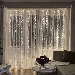 Гірлянда-штора Роса 3×2 м, 400 LED, холодне біле світло, 220 В (на прозорому дроті)
