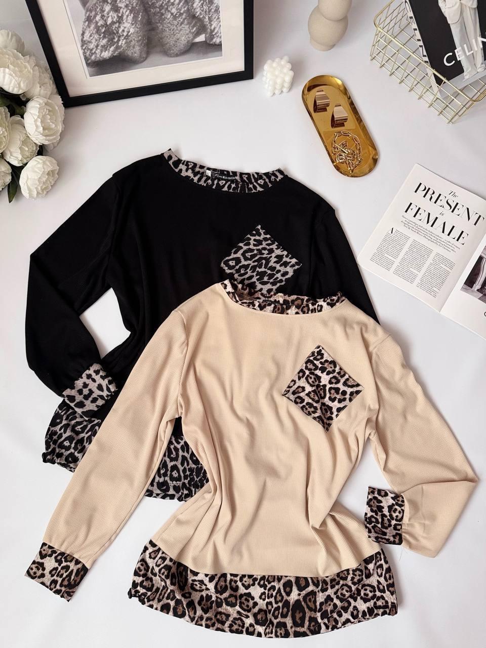 Кофта з італійського рубчика та софту Модель: 4941-1070 Колір: беж, чорний, фото 1