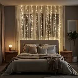 Гірлянда-штора Роса 3×2 м, 400 LED, тепле біле світло, 220 В (на прозорому дроті)