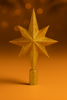 Верхівка на ялинку «Зірка» — глітерна або глянцева новорічна прикраса, 23,5 см, пластик, 15 кольорів