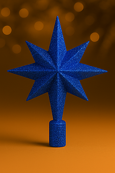Верхівка на ялинку «Зірка» — глітерна або глянцева новорічна прикраса, 23,5 см, пластик, 15 кольорів Синій