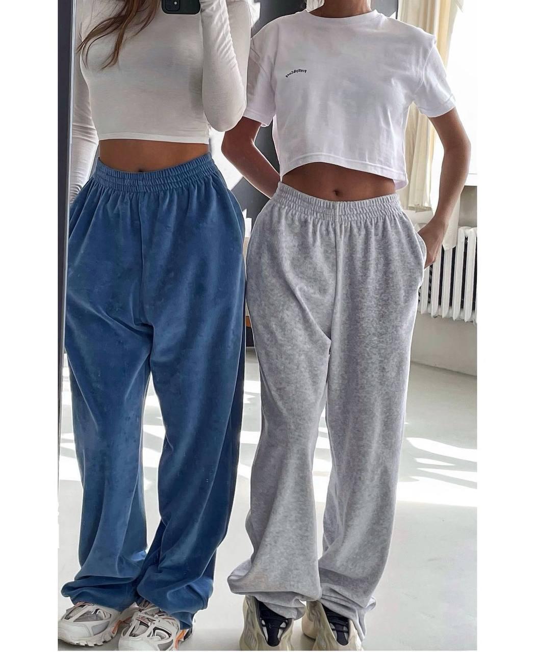 Велюрові штани на затяжках Модель: 6220-1819 Колір: меланж, чорний, рожевий, джинс, фото 1