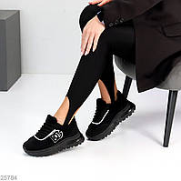 Жіночі стильні кросівки зимові з хутром Тедді Чорні "Melsi"