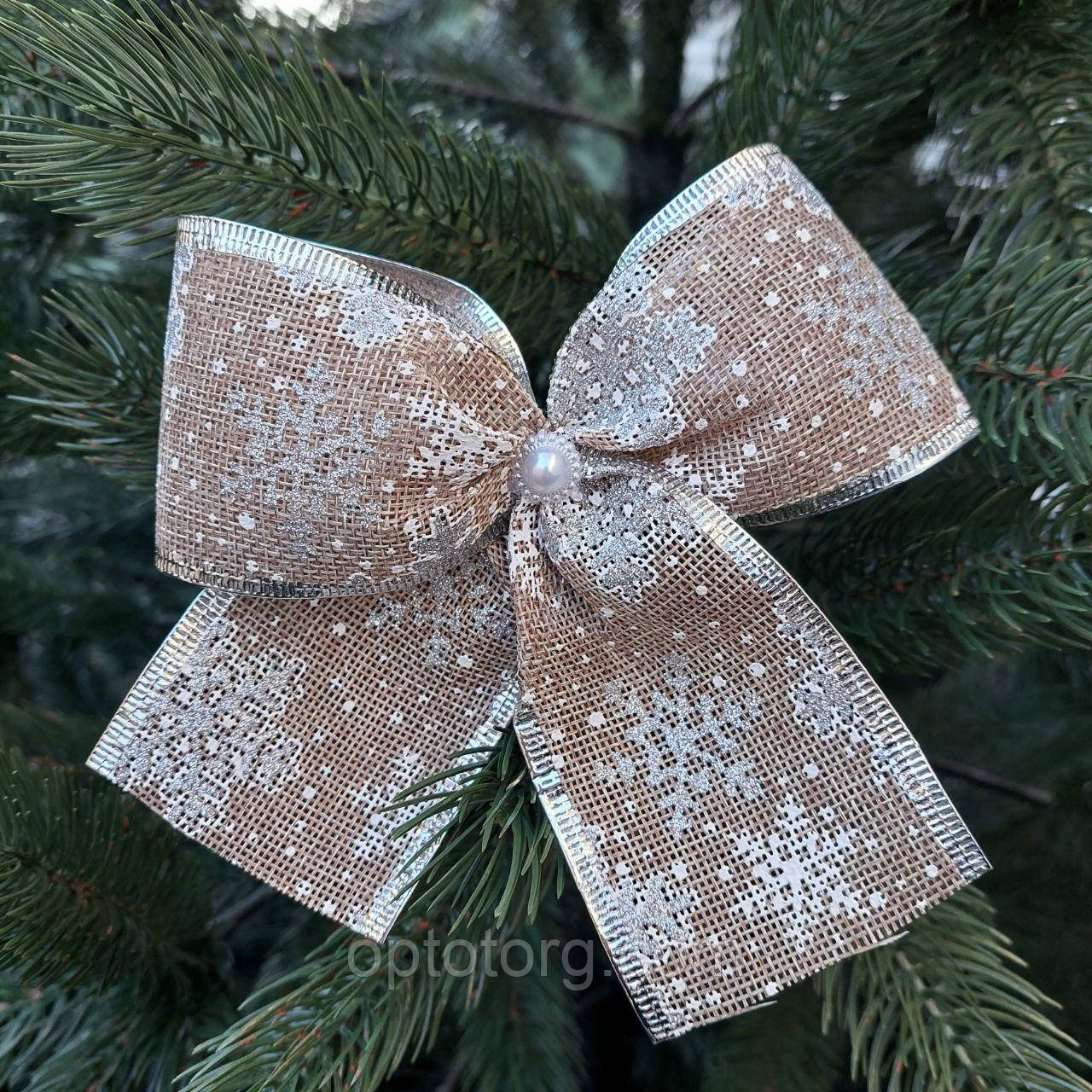 Новорічна прикраса Бант золото мішковина Сіжинка 12*14 см, фото 1
