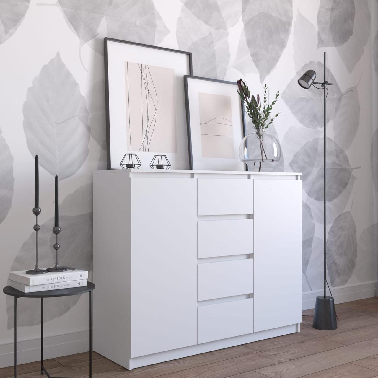 Комод для речей з 4 ящиками і 6 закритими полицями двохдверний Комоди з Ламінованого ДСП у спальню, фото 1