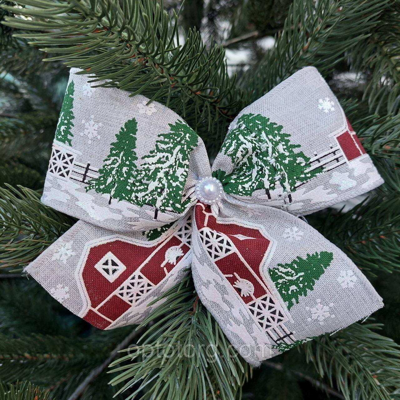 Новорічна прикраса Бант сірий Будиночок 12*14 см, фото 1