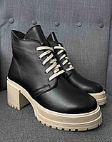 Жіночі зимові черевики з хутром чорні шкіра 36 38 40