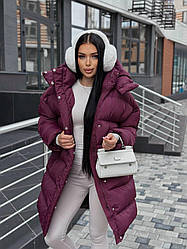 Теплий жіночий пуховик із зйомним капюшоном матова плащівка довжина 92 см Gv2789
